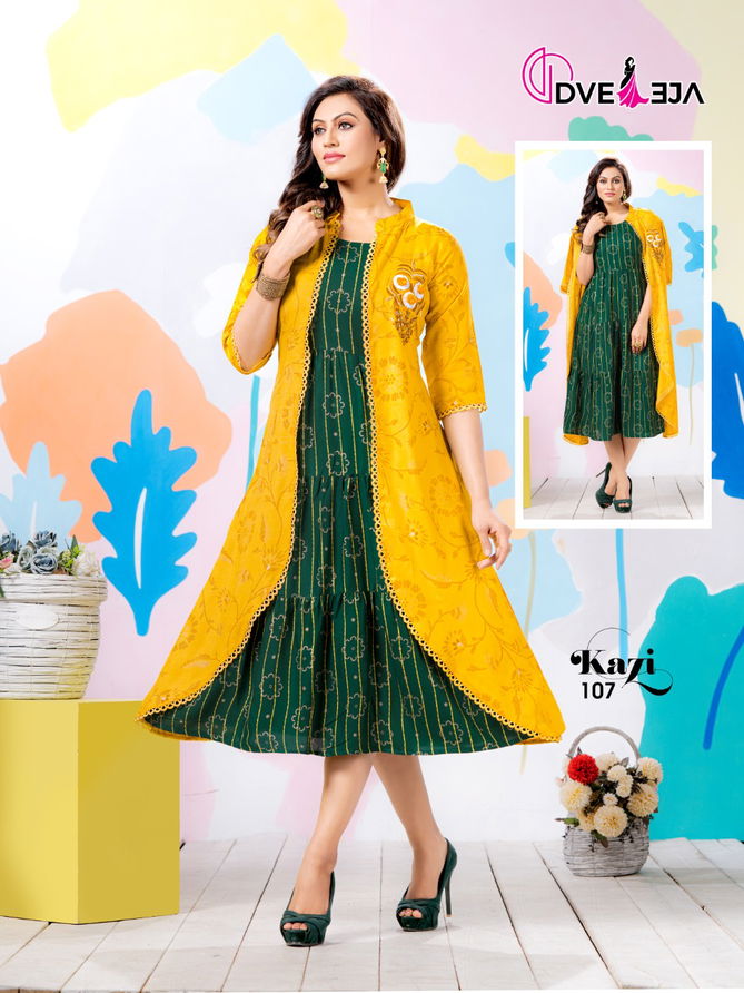 Dveeja Kazi Fancy Designer Regular Wear Rayon Kurti With Jacket Collection